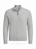 Cable-Knit Sweater With Zipper - Grey