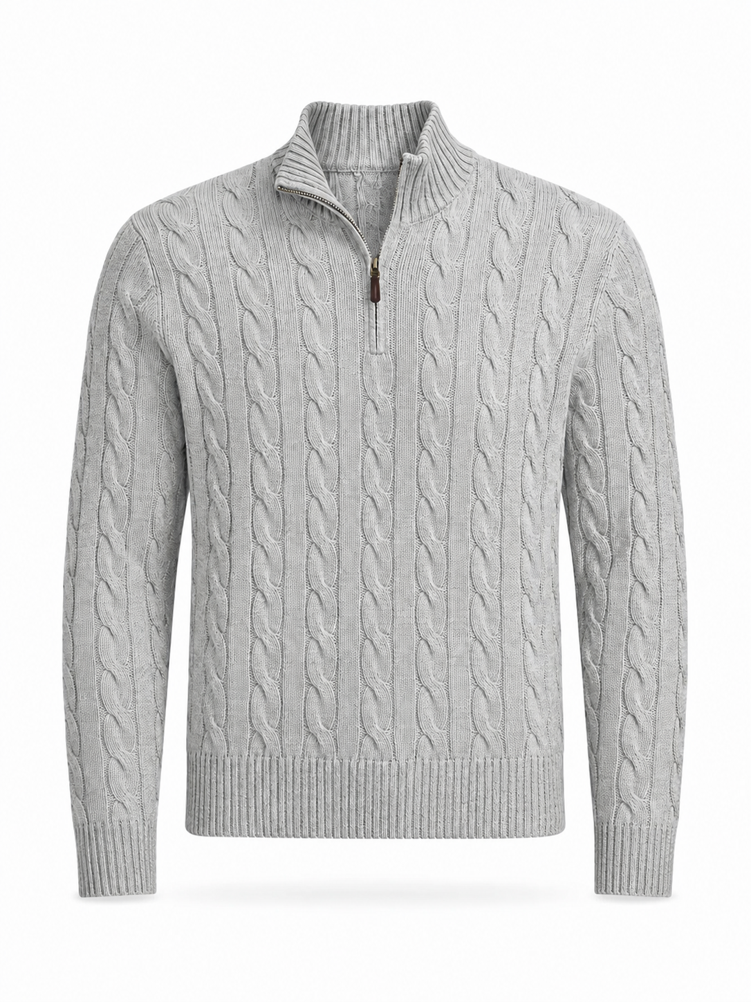 Cable-Knit Sweater With Zipper - Grey