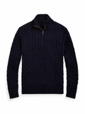 Cable-Knit Sweater With Zipper - Navy