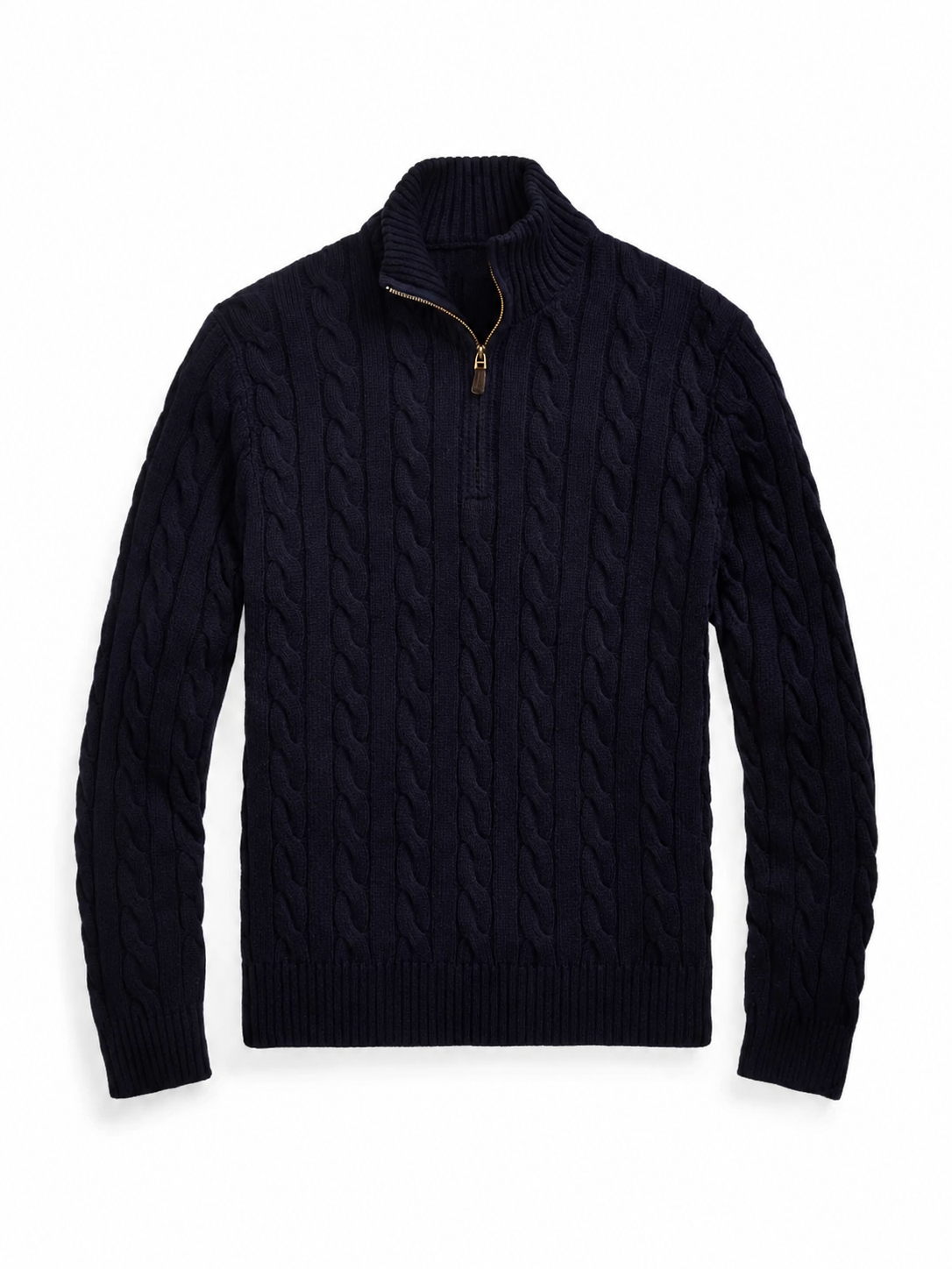 Cable-Knit Sweater With Zipper - Navy