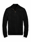 Cable-Knit Sweater With Zipper - Black