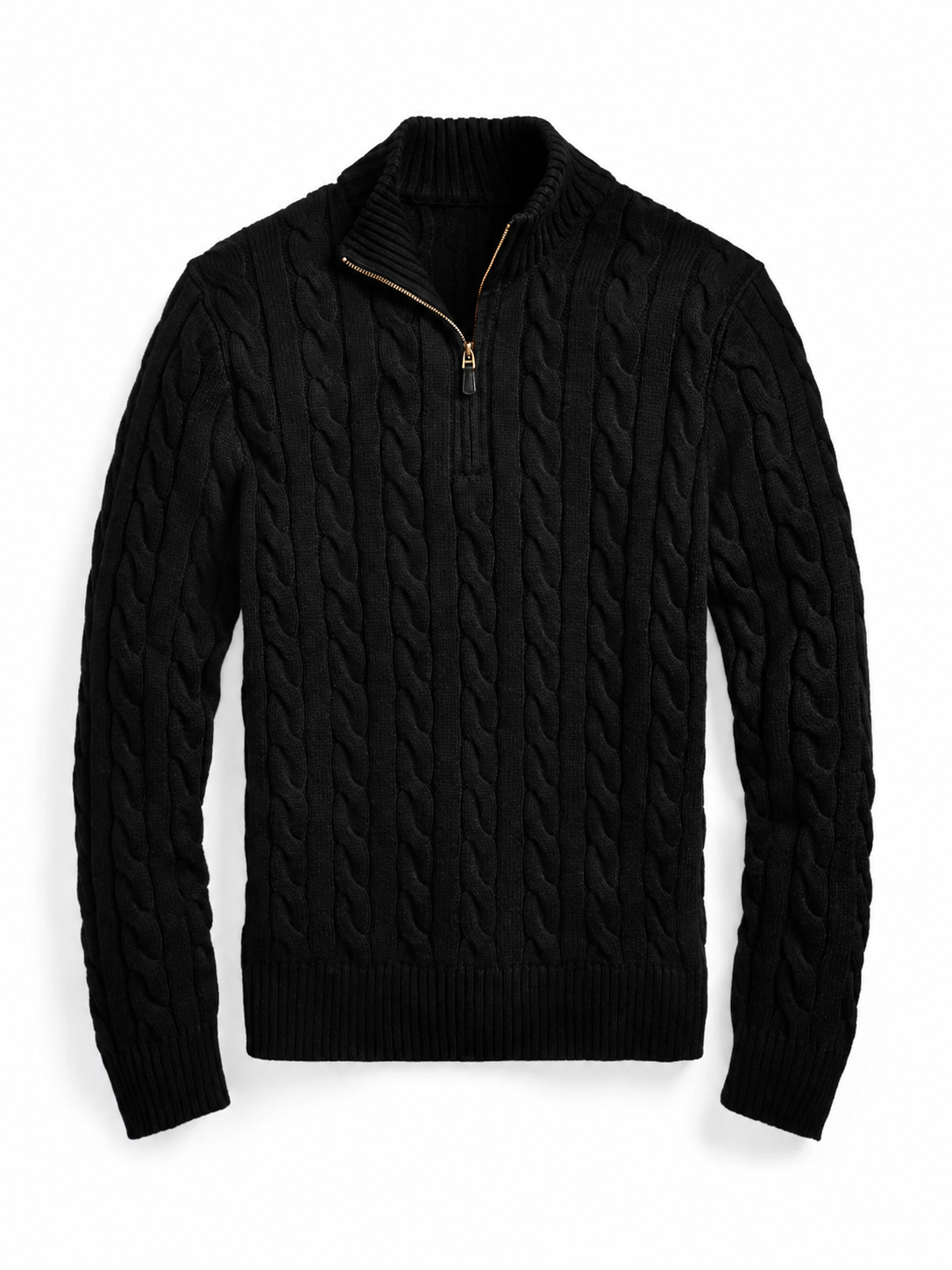 Cable-Knit Sweater With Zipper - Black